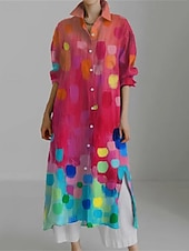 abordables Robes-chemises-Femmes Robe Longue Maxi Robe Robe Chemise Robe Décontractée Robe Imprimée Mode Moderne Quotidien Week-end Coupe régulière Géométrique Fleur manche longue Col de chemise Jaune Rouge Bleu Kaki
