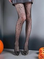 お買い得  ハロウィンアクセサリー-女性用ハロウィン柄網タイツ - 蜘蛛の巣、ドクロ、ゴシックデザインの黒の透けパンスト。魔女、吸血鬼、不気味なパーティー衣装にぴったりのセクシーなコスチュームストッキング。
