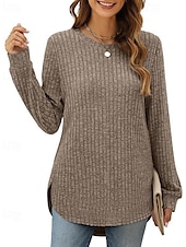 preiswerte Texturierte Oberteile-Damen Textur Bluse T Shirt T-Shirt Einfach Mode Modern Langarm Rundhalsausschnitt Normale Oberteile Täglich Ausgehen Asymmetrisch Schwarz Wein Fuchsie Braun Grün Frühling Herbst