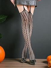 お買い得  ハロウィンアクセサリー-女性用ハロウィン柄網タイツ - 蜘蛛の巣、ドクロ、ゴシックデザインの黒の透けパンスト。魔女、吸血鬼、不気味なパーティー衣装にぴったりのセクシーなコスチュームストッキング。