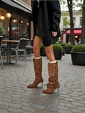 levne Slouch Boots-Dámské hnědé semišové kozačky nad kolena s odnímatelnou přední ozdobou a multistylem - módní obuv na vysokém podpatku pro moderní městské outfity
