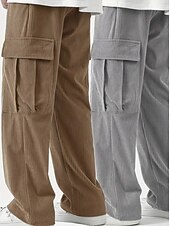 お買い得  スウェットパンツ-マルチパック 2個 男性用 ブラック+ブラウン スウェットパンツ コーデュロイパンツ ズボン ドローストリング 弾性ウエスト 平織り バケーション デイリーウェア ポリエステル 春