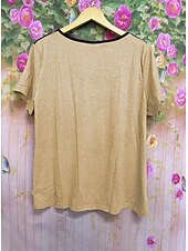 abordables T-shirt uni-Femmes Hauts d&#039;été Moderne Col en V Hauts Réguliers Rouge Vert Kaki Gris Été