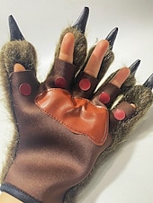 preiswerte Halloween-Zubehör-Werwolf-Krallenhandschuhe für Herren – Halloween-Handschuhe aus Kunstpelz und Leder mit spitzen Krallen, perfekt für Halloween-Kostüme und Partys