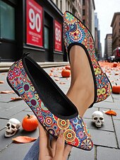 levne Pro ženy-Dámské lehké dýňové balerínky se špičatou špičkou - nazouvací halloweenské boty pro slavnostní podzimní outfity a každodenní pohodlí