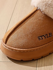 economico Ciabatte e infradito da donna-pantofole da donna con fodera in pelliccia sintetica, calde pantofole invernali da casa per l'inverno, la camera da letto e l'abbigliamento accogliente per la casa