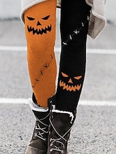 billiga Halloween Bottoms-Dam Byxor Damasker Mysiga leggings Streetwear Ledigt Fullängd Hög midjaPantsHalloween Pumpa Elastisk midja Mönster Mateial som andas Bekväm Elastisk Semester Gata Dagliga kläder Vit Purpur Orange