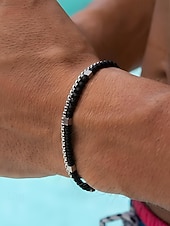 رخيصةأون مجوهرات رجالية-مجموعة أساور رجالية من الخرز الفيروزي والسلسلة الفضية - مجوهرات قابلة للتعديل على طراز شاطئ بوهو للملابس غير الرسمية والصيفية وملابس العطلات