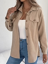 preiswerte Damen Einfache Oberteile-Damen Hemd Textur Bluse Bluse Einfach Modern Lässig Langarm Hemdkragen Normale Oberteile Täglich Ausgehen Tasche Knöpfe Schwarz Wein Khaki Herbst
