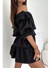 preiswerte Abschlusskleider-Damen Minikleid Schößchen Kleider Elegant Täglich Ferien Ausgehen Normale Passform Einfarbig Langarm Schulterfrei Schwarz Weiß Mauva Herbst
