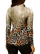 billiga Kvinnors skjorta-Dam Leopard Lutning Skjorta Sporttröja Vandringspolotröja Tennisskjorta Långärmad Dragkedja Blommig UPF50+ UV-resistent Hög Elasisitet Fuktabsorberande Andningsfunktion Tennis Golf Pickleball Hög