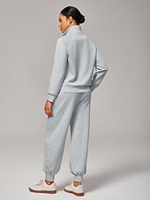 ieftine Palto și trenchuri-Jachetă tricotată elastică gri melanj pentru femei, guler înalt, buzunare duble cu fermoar, elegantă, confortabilă, din bumbac, casual, pentru lucru zilnic, versatilă, toamnă
