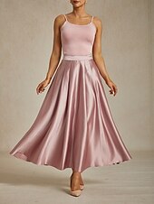 ieftine Fuste Maxi-Pentru femei Fustă Elegant Epocă Modă Maxi Talie medie Fuste Zdrobit Plisată Buzunar Micro-elastic Anul Nou Îmbrăcăminte de seară de petrecere Roz Primăvară Mătase ca satinul