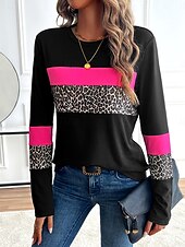 Femmes T-shirt Graphique Léopard Géométrique ancien Élégant Classique manche longue Col ras du cou Col rond Hauts Réguliers Quotidien Imprimé Rose Printemps Automne Hiver abordables T-shirt rayé et géométrique-Femmes T-shirt Graphique Léopard Géométrique ancien Élégant Classique manche longue Col ras du cou Col rond Hauts Réguliers Quotidien Imprimé Rose Printemps Automne Hiver