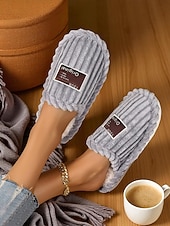billiga Inneskor och flip-flops till damer-Rosa plyschtofflor för dam med bred vidd – mysiga inomhustofflor med vadderad sula för hemmet, studentboendet och avslappnad avkoppling