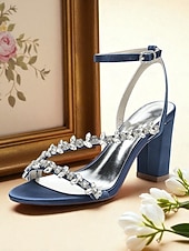 economico sposa-sandali bianchi con tacco a blocco per la sposa – scarpe da sposa impreziosite da cristalli con cinturino alla caviglia