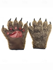 preiswerte Halloween-Zubehör-Werwolf-Krallenhandschuhe für Herren – Halloween-Handschuhe aus Kunstpelz und Leder mit spitzen Krallen, perfekt für Halloween-Kostüme und Partys