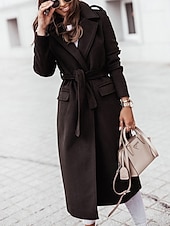abordables Manteaux d&#039;Hiver-Femmes Manteau Trench Chaud Confortable Avec Poches Mode Moderne Occasionnel Uni Sortir Week-end Simple Boutonnage Long Col Rabattu Coupe régulière manche longue Vêtements d&#039;extérieur Noir Blanche
