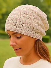 abordables Chapeaux pour femmes-Bonnet ample en tricot de dentelle pour femme – bonnet en polyester léger et respirant pour le printemps, l&#039;automne, les promenades en plein air et les tenues décontractées quotidiennes