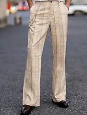 preiswerte Fackel-Herren Anzughose Hose Chinos Tasche Knöpfe Karomuster Komfort Formell Party Arbeit Mode Klassicher Stil Khaki Mikroelastisch