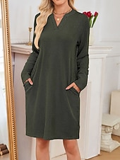 ieftine Rochie Artă și Design-Pentru femei Rochii Midi Rochie hanorac Rochie casual Modă Modern În aer liber Zilnic Sfârșit de săptămână Fit regulat Simplu Manșon Lung În V Negru Roz Îmbujorat Verde Militar Mov Primăvară Toamnă