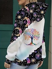 baratos Arte &amp; Design Tops-Moletom feminino com capuz e estampa 3D, gráfico, geométrico, bolinhas, casual, manga comprida, com capuz, regular, para festa, roupa de noite, uso diário, branco, primavera, outono, inverno