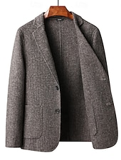 billiga Herrarnas Elite Ytterkläder-herr ullblandad kavaj jacka skola formell semester elegant klassisk vår höst ull polyester enfärgad fiskbensmönster termisk varm enkelknäppt tvåknapps kavaj kaffe grå