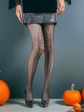 お買い得  ハロウィンアクセサリー-女性用ハロウィン柄網タイツ - 蜘蛛の巣、ドクロ、ゴシックデザインの黒の透けパンスト。魔女、吸血鬼、不気味なパーティー衣装にぴったりのセクシーなコスチュームストッキング。