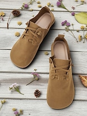 baratos Sapatilhas e Mocassins de mulher-sapatilhas casuais femininas marrons com cadarço – sapatos leves e largos para caminhadas no campo, marrons e uso diário