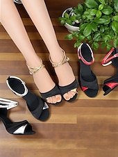 baratos Sapatos de Dança Latina-Sandálias femininas pretas e vermelhas para dança latina - sapatos de salão profissionais com bico aberto e salto médio com tira no tornozelo para performance e prática
