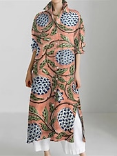 preiswerte Blusenkleider-Damen Langes Kleid Maxikleid Hemdblusenkleid Freizeitkleid Druckkleid Mode Modern Täglich Wochenende Normale Passform Grafik Langarm Hemdkragen Schwarz Rosa Rote Blau Frühling Herbst