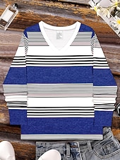 billiga Randig och geometrisk t-shirt-Dam T-shirt Långärmad Grafisk Geometrisk Randig Vintage Stilig Klassisk Långärmad V-ringad Regula Tops Dagstryck Kungablå Himmelblå Vår Höst Vinter Förvår