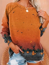 levne Halloweenské topy-Dámské Mikiny Grafika Lebky předvečer Všech svatých Módní Na běžné nošení Dlouhý rukáv Tričkový Běžné topy ulice Na den Ležérní Tisk Černá Vodní modrá Oranžová Hnědá Šedá Podzim Zima