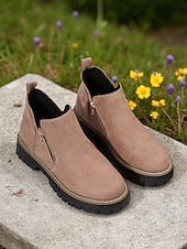 abordables Bottines-Bottines grises en similicuir pour femme – fermeture zippée latérale, semelle crantée antidérapante, style streetwear automne-hiver élégant