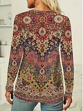 ieftine tricou boho-Pentru femei Tricou Imprimeu Floral Grafic Imprimeu Paisley Epocă Modă Stilat Manșon Lung Stil Nautic Rotund Topuri obișnuite Zilnic Sfârșit de săptămână Albastru piscină Albastru Prăfuit Mov