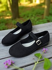 Women's Red Mary Jane Flats with Adjustable Buckle Strap, Comfortable Non-Slip Sole Casual Wear and Festive Christmas Outfits cheap Women's Christmas Shoes-Women's Red Mary Jane Flats with Adjustable Buckle Strap, Comfortable Non-Slip Sole Casual Wear and Festive Christmas Outfits