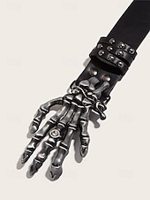 abordables Accessoires d&#039;Halloween-Ceinture gothique squelette pour femme, style punk rock, en similicuir clouté, avec boucle tête de mort, idéale pour les soirées costumées, les cosplay et les boîtes de nuit.