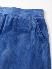 abordables Pantalones-Pantalones anchos de mujer, informales, de pana muy elástica, con textura acanalada, cintura elástica y elastano azul.