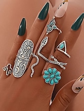 Women's Turquoise Ring Set - Multi-Piece Set of Vintage Bohemian Alloy Jewelry for Women's Holidays, Beach Vacations and Everyday Wear cheap Women's Rings-Women's Turquoise Ring Set - Multi-Piece Set of Vintage Bohemian Alloy Jewelry for Women's Holidays, Beach Vacations and Everyday Wear