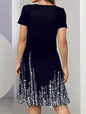 olcso Művészet és Design Ruha-női midi ruha elegáns party estélyi környakú rövid ujjú pólóruha ingruha átmenetes ruha hétköznapi hivatalos mindennapi normál fazon virágmintás absztrakt rövid ujjú környakú fekete kék zöld tavaszi
