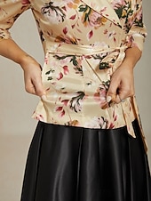  Dámské Oblečené topy Květinový Elegantní Vinobraní Romantické 3/4 délka rukávu Do V Běžné topy Svatební host Párty večerní šaty Poloformální Khaki Jaro. Podzim. Zima. Léto