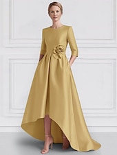 preiswerte A-Linie Abendkleider-A-Linie Abendkleid Elegantes Kleid Formal Hochzeit Asymmetrisch Halber Ärmel Crew-Ausschnitt Mutter der Braut Kleid Stretch Satin mit Tasche