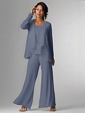 voordelige Broekpakken van mama-Pantsuit 3-delige Moeder van de Bruid Formele Bruiloft Gast Elegante Plus Size Wrap Vloerlengte Chiffon Mouwloos met Kant gratis op maat