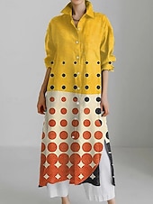 economico Arte &amp; Design Abito-Per donna Abito Lungo Maxi Abito Abito Camicia Vestito Casual Moda Moderno Quotidiano Ferie Weekend Vestibilità regolare Grafico Animale Manica 3/4 Colletto a Camicia Bianco Giallo Verde Cachi Estate