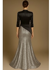 economico Abiti da Sera Sirena-abito da sera a trapezio con paillettes, elegante, formale, da sposa, lungo fino al pavimento, mezza manica, revers, in raso elasticizzato con pieghe glitterate, 2025