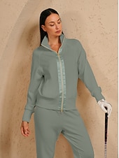 cheap Sweatshirt &amp; Outerwear-Women&#039;s Golf Jacket Dark Grey Black White Long Sleeve Top Ladies Golf Attire Clothes Outfits Wear Apparel
