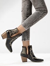 levne Cowboy &amp; Western Boots-Dámské kovbojské kotníkové boty v západním stylu s vyšívanými detaily, módní boty na blokovém podpatku pro běžné nošení ve městě