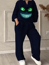 Жен. Активный Мода Комплекты брюк Длинный рукав V-образный вырез Графика С принтом Отпуск Повседневные Праздники Черный Желтый Розовый Лето Стандартный Недорогие Женские блузки-костюмы-Жен. Активный Мода Комплекты брюк Длинный рукав V-образный вырез Графика С принтом Отпуск Повседневные Праздники Черный Желтый Розовый Лето Стандартный