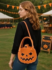 billiga påsar-Halloween-pumpahandväska för kvinnor – söt axelväska med pumpamotiv och spindelnätsdesign, väska i konstläder för fest, cosplay och högtidskläder