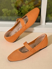 billiga Platta damskor-Beige stickade Mary Jane-skor med pärlrem för kvinnor - lätta, andningsbara vardagsskor för vardagsbruk, resor och kontorskläder